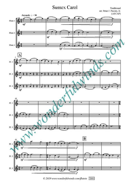 Sussex Carol - Traditional -   for flute Trio (3 C flutes) -   Digital Download