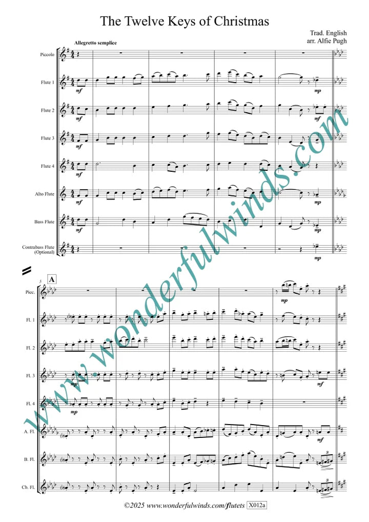 The Twelve Keys of Christmas - Trad. English/Pugh - Flute  Choir    Digital Download