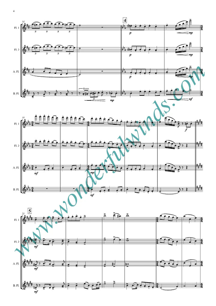 Trad. English/Pugh  - The Twelve Keys of Christmas - for flute quartet -   Digital Download