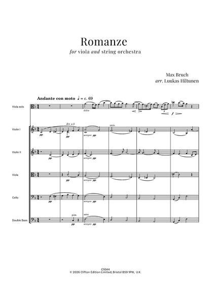 Max Bruch arr. Luukas Hiltunen - Romanze in F major, Op. 85 for Viola and string orchestra - Digital Download
