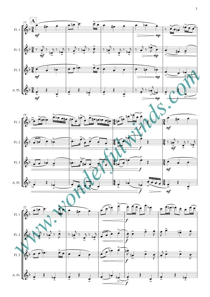 Pecora, P. J. Jr - La Poursuite Implacable -. Flute quartet (3 C Flutes 1 alto)- Digital Download