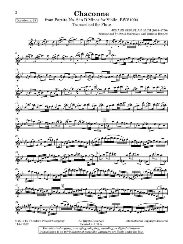 Bach, J S - Chaconne From "Partita No. 2 For Violin" BWV 1004 For Solo Flute