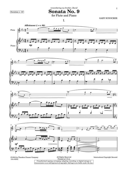 Schocker, G -  Sonata No 9 for Flute and Piano