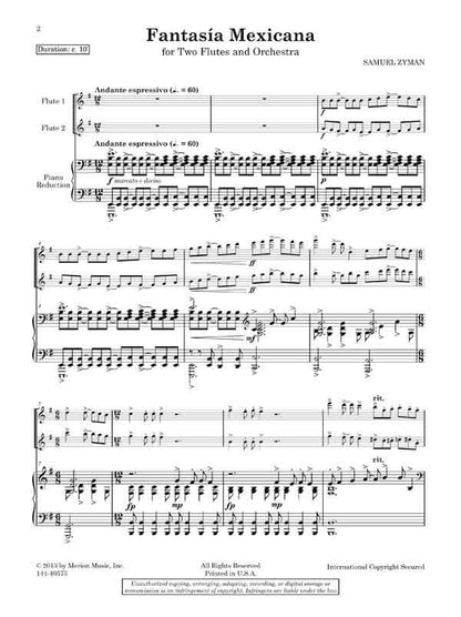 Zyman, Samuel  - Fantasía Mexicana Para Dos Flautas Y Orquesta arr for 2 flutes and piano