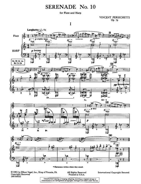 Persichetti, Vincent - Serenade No. 10, Opus 73 For Flute and Harp