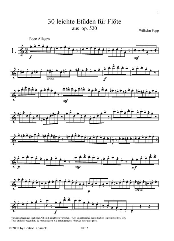 Popp, W - 30 easy studies for flute from op.520   Difficulty level: 3
