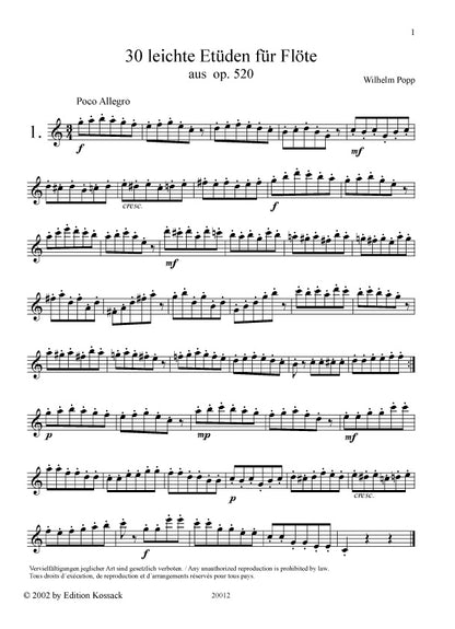 Popp, W - 30 easy studies for flute from op.520   Difficulty level: 3