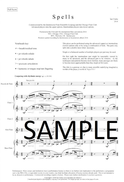 Clarke, Ian - Spells! for flute quintet or choir