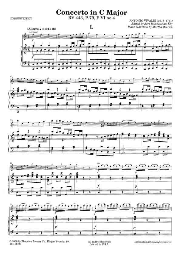 Vivaldi, Antonio  - Three Concertos for Piccolo