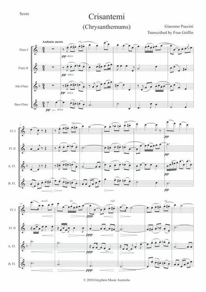 Griffin, Fran - Puccini - Crisantemi (Chrysanthemums) for flute quartet (Instant Download)