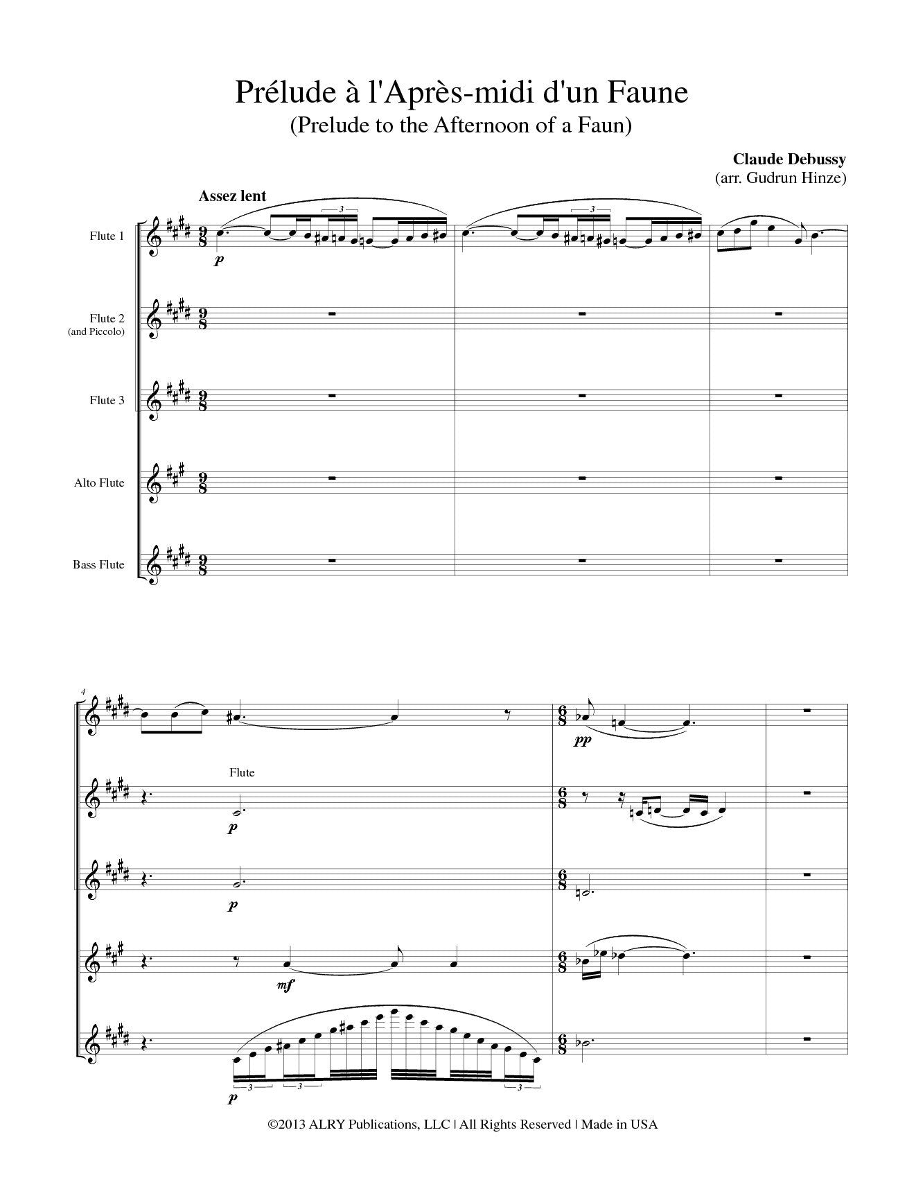 Debussy, Claude - Prélude à l'Après-midi d'un Faune (Prelude to the Afternoon of a Faun) for Flute Quintet