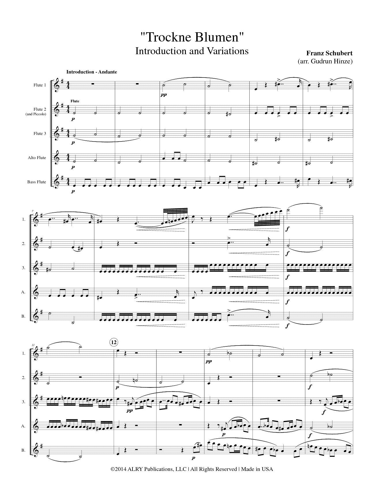 Schubert, Franz - Trockne Blumen for Flute Quintet