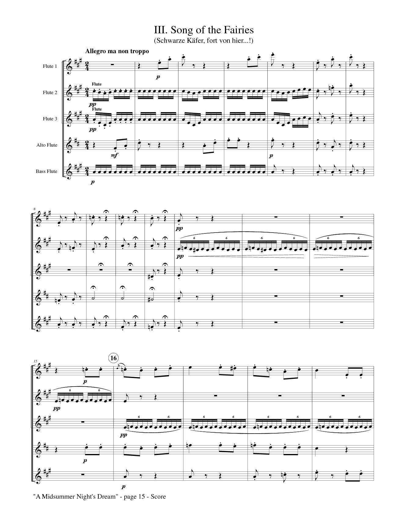 Mendelssohn, Felix - Midsummer Night's Dream for Flute Quintet