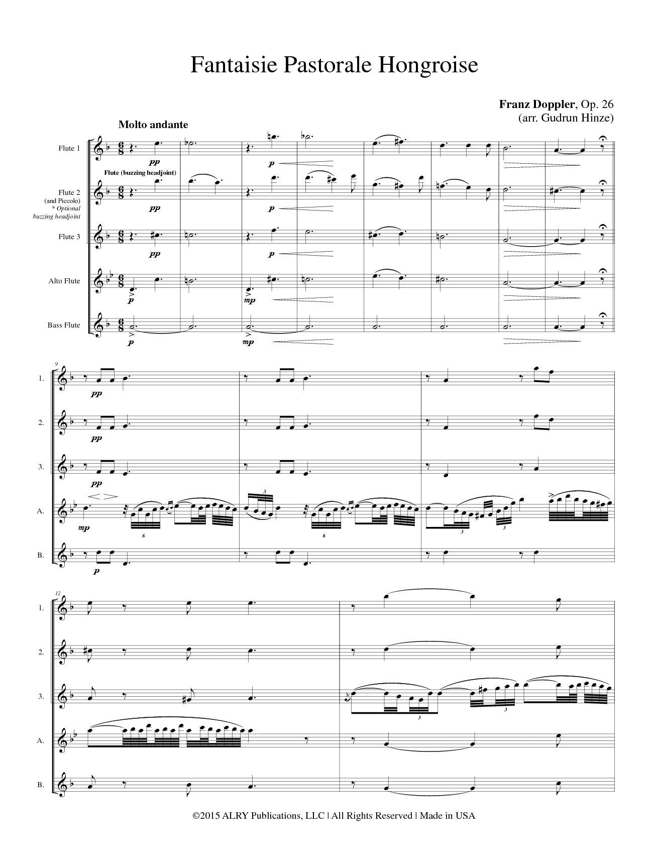 Doppler, Franz - Fantaisie Pastorale Hongroise for Flute Quintet