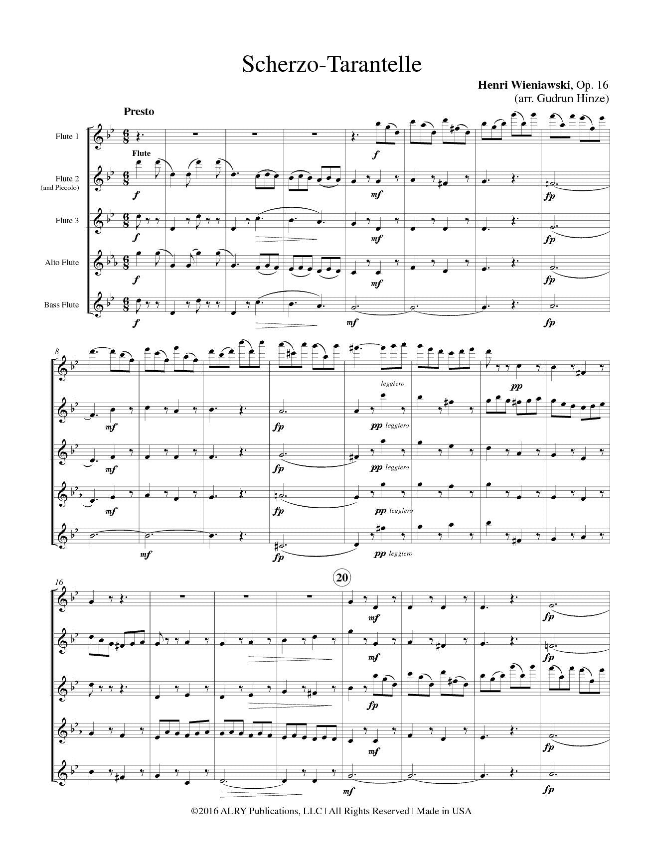 Wieniawski, Henri - Scherzo-Tarantelle for Flute Quintet