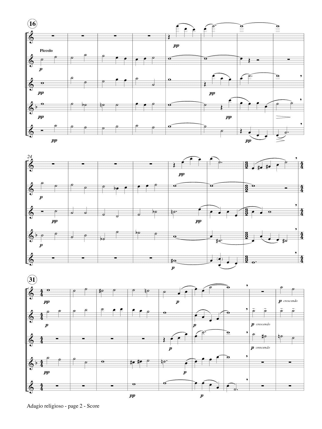 Bartok, Bela - Adagio religioso from Piano Concerto No. 3 for Flute Quintet