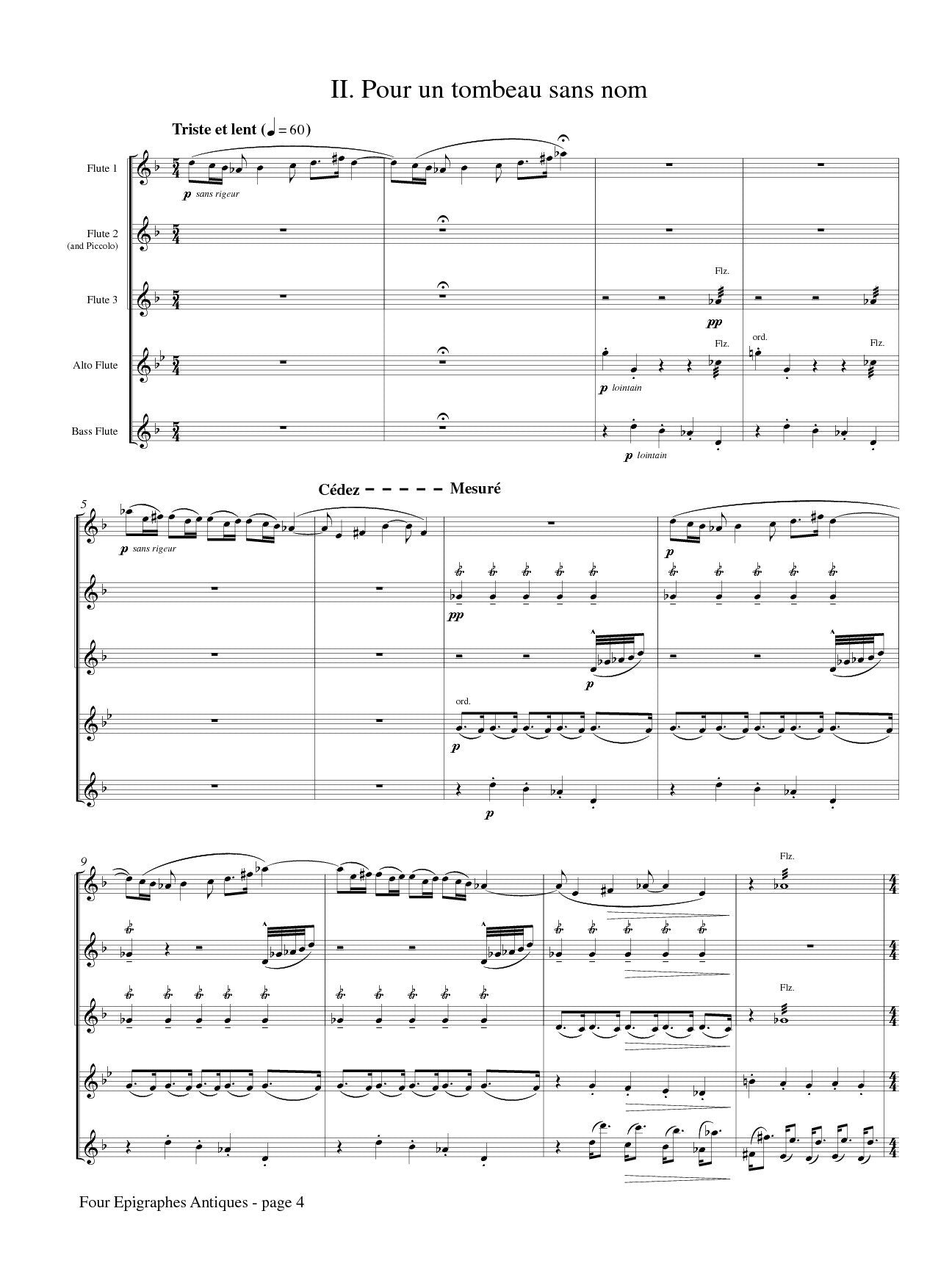 Debussy, Claude - Four Epigraphes Antiques for Flute Quintet