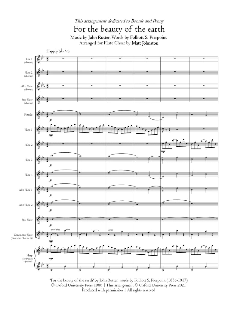 Rutter (arr. Johnston) - For the Beauty of the Earth for Flute Choir -