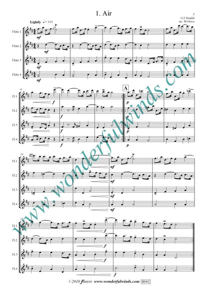 Handel: 3 Dances from The Water Music Suite for flute quartet