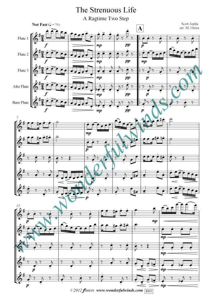 Joplin, S.  - The Strenuous Life - for flute quintet