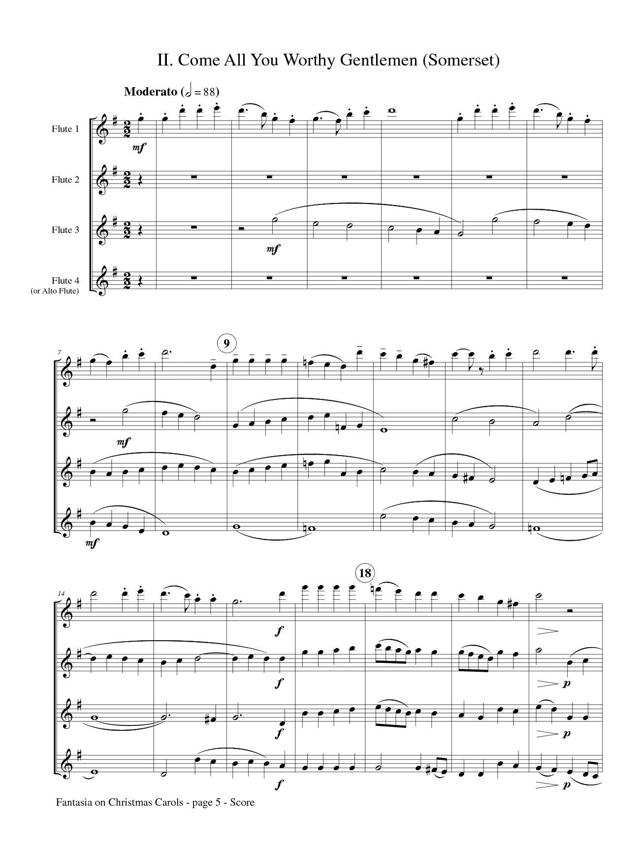Williams, Ralph Vaughan - Fantasia on Christmas Carols for Flute Quartet