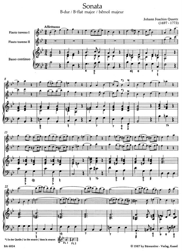 Quantz Johann Joachim	Trio Sonata in B-flat. First edition.