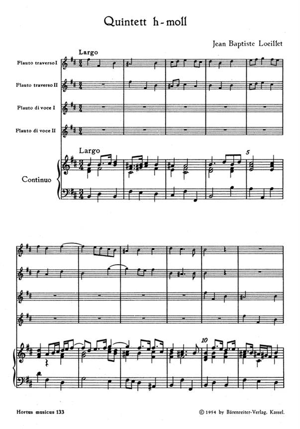 Loeillet Jean-Baptiste (de Gant)- Quintet in B minor.