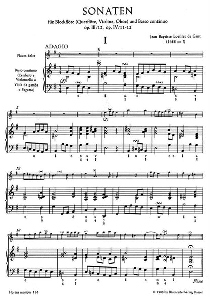 Loelliet -Sonatas (3), Vol. 3:(Op.3/12 E min; Op.4/11 C min; Op.4/12 A min).