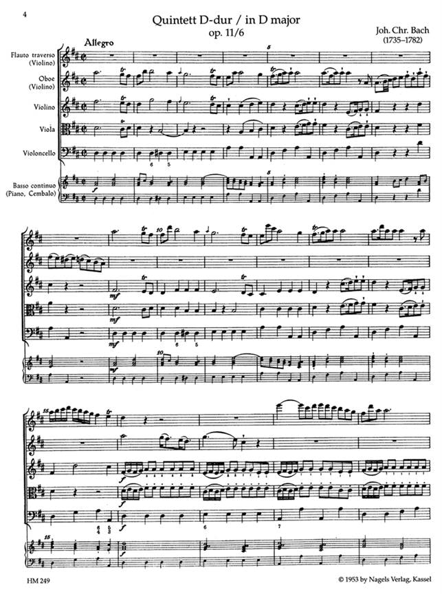Bach Johann Christian	Quintet in D, Op.11/ 6.