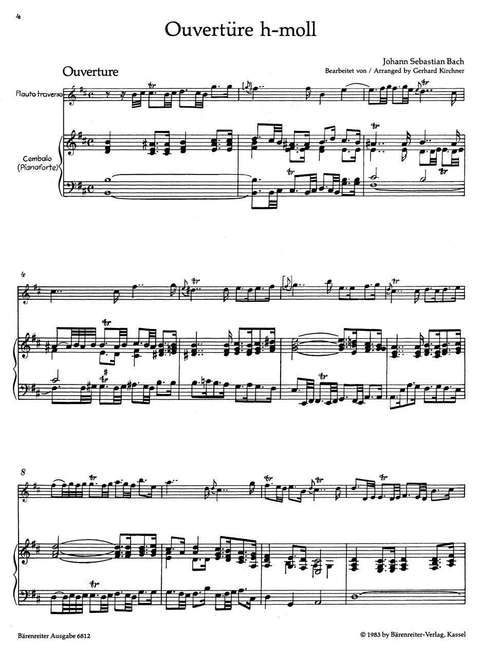 Bach , J S - Overture (Orchestal Suite) for Flute and Harpsichord Obbligato (Piano) B minor according to BWV 1067 (Barenreiter)
