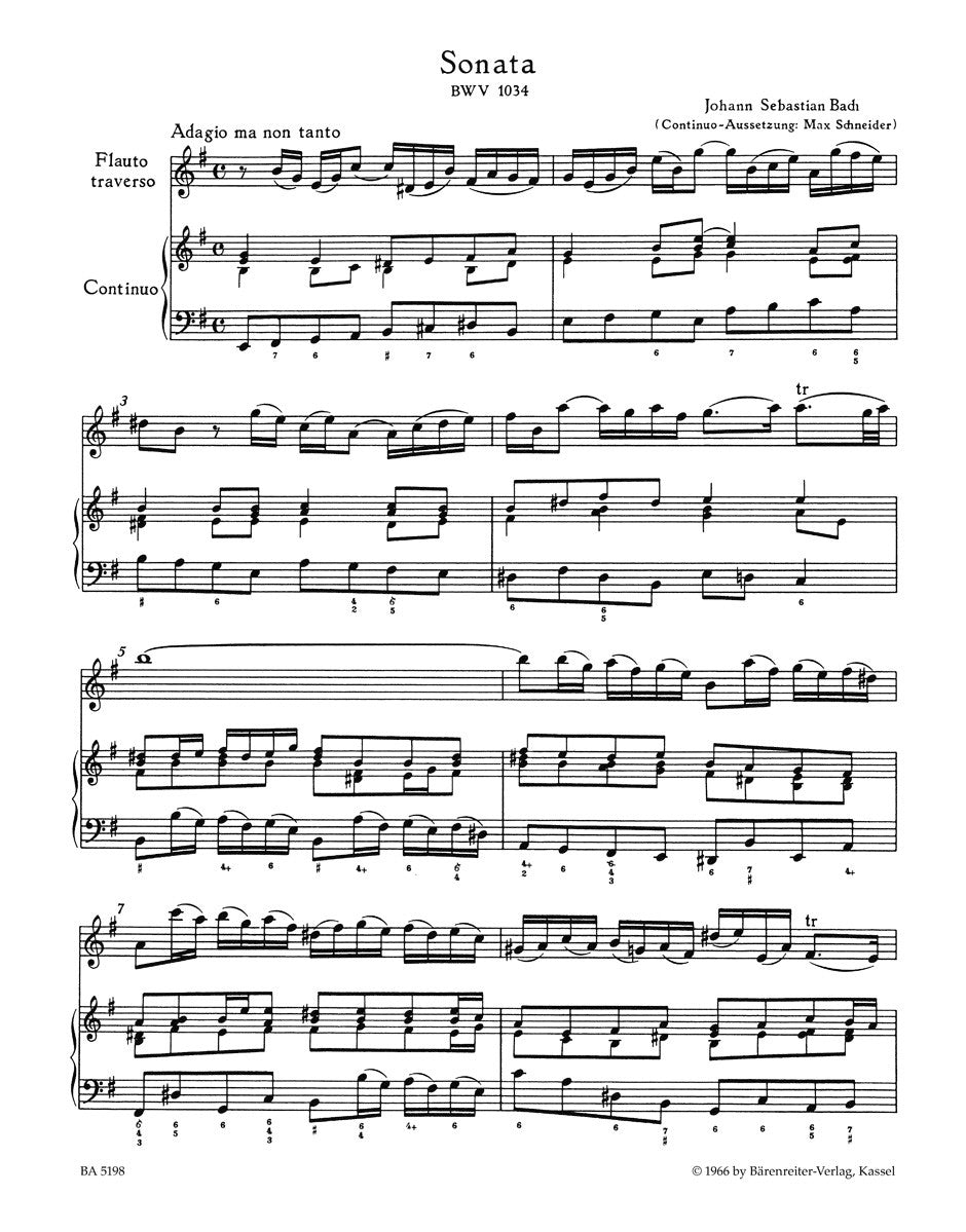 Bach, JS - Four Sonatas for Flute BWV 1034-1035 for Flute and und Basso continuo. BWV 1030, 1032 for Flute and obbligato Harpsichord (Barenreiter)