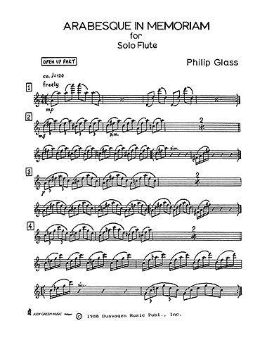 Glass, P - Arabesque in Memoriam for Solo Flute