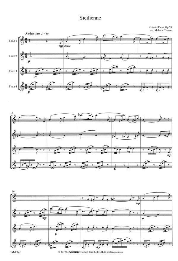 Fauré, Gabriel  - Sicilienne for flute quartet , Arranged by Melanie Thorne