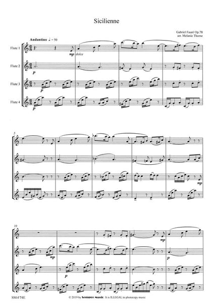 Fauré, Gabriel  - Sicilienne for flute quartet , Arranged by Melanie Thorne
